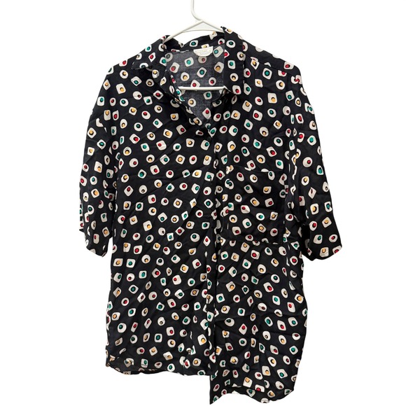 Bobbie Brooks Tops - Vintage Bobbie Brooks Black Geometric Print Short Sleeve Button Up Shirt